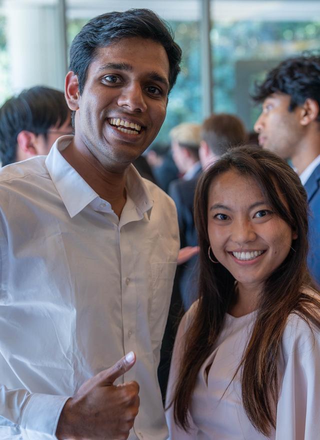 Allison Judy with unidentified fellow MBA student in Gallagher Hall