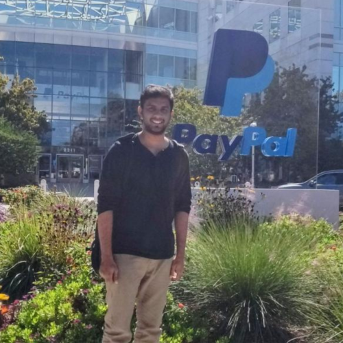 Laksh Suryanarayanan in front of the PayPal offices