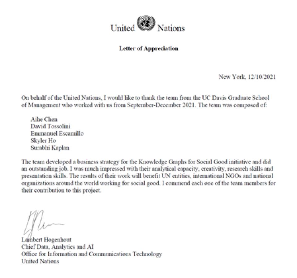 UN Letter of Appreciation
