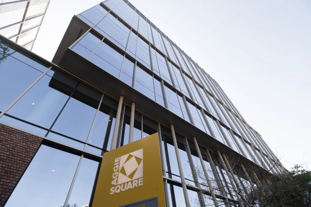 UC Davis Aggie Square exterior with sign