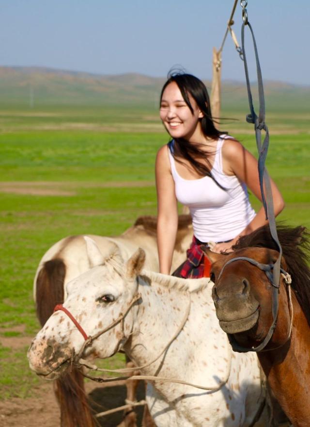 Sodontuya horseback riding in Mongolia