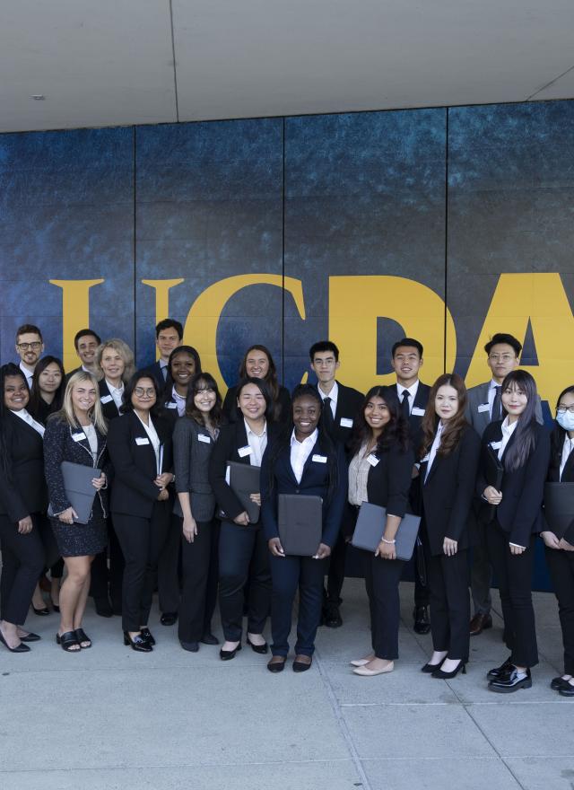 MPAc Class of 2022 standing in front of UC Davis welcome center