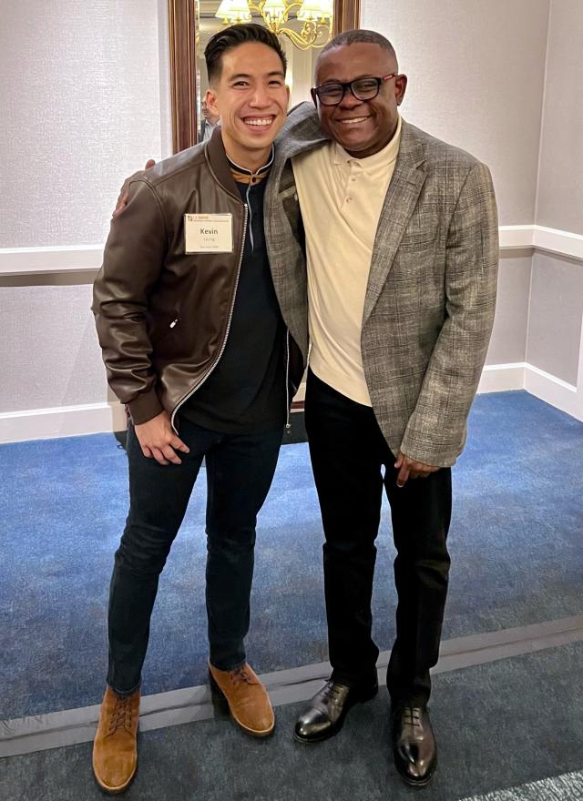 At the retreat, Kevin Leung (left) meets up with Dr. Bennet Omalu (right), who emphasized that the most successful leaders are the ones who live out authenticity and fight for the truth to be known.