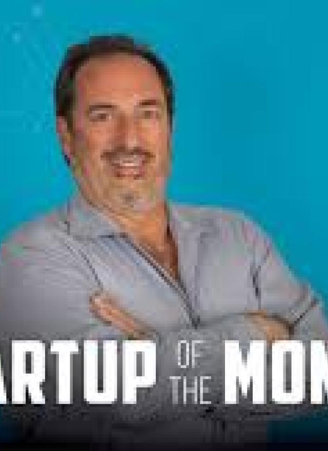 Steve Barnett with his arms crossed with the text "Startup of the Month"