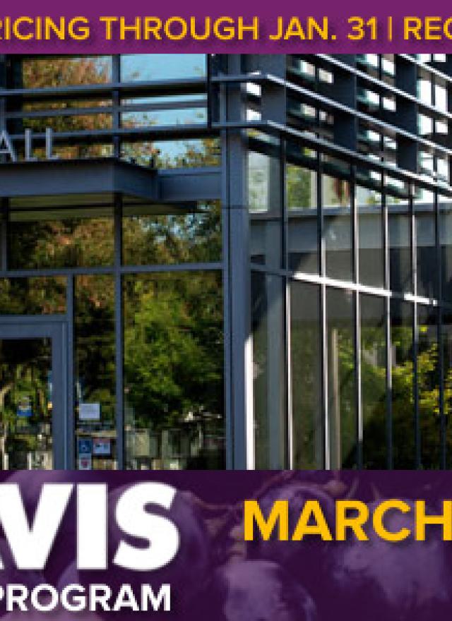 Gallagher Hall exterior with graphics for Wine Executive Program