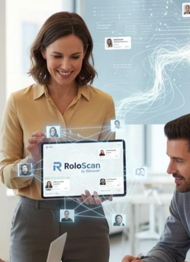 Woman holding iPad featuring Roloscan website
