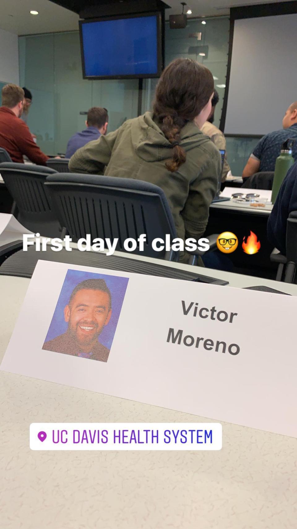 Victor Moreno shares a photo from his first day