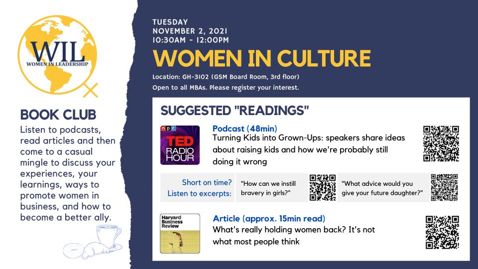 Women in Culture Women in Leadership Book Club flyer