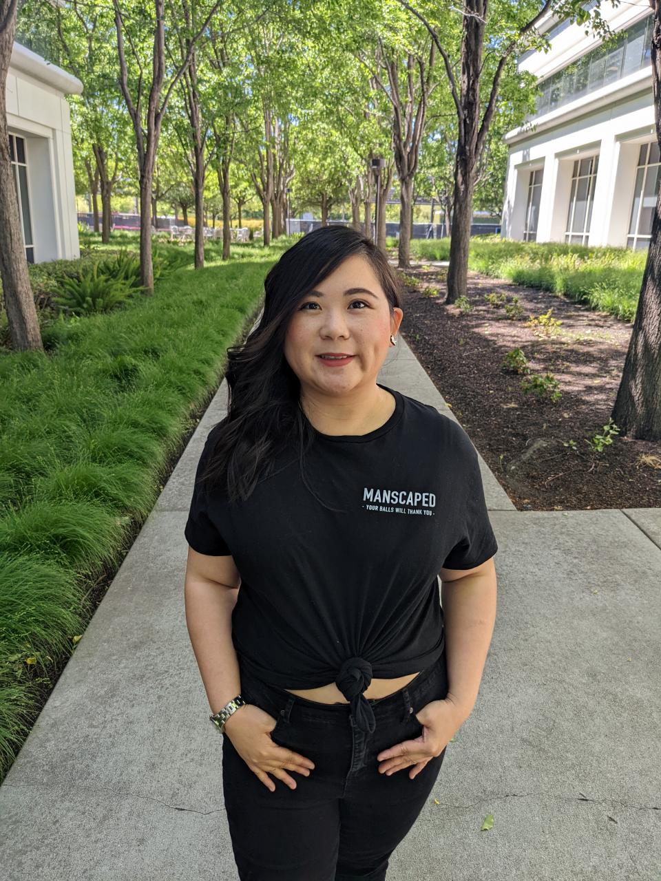 Gianne Yeung MBA 23 in a Manscaped shirt