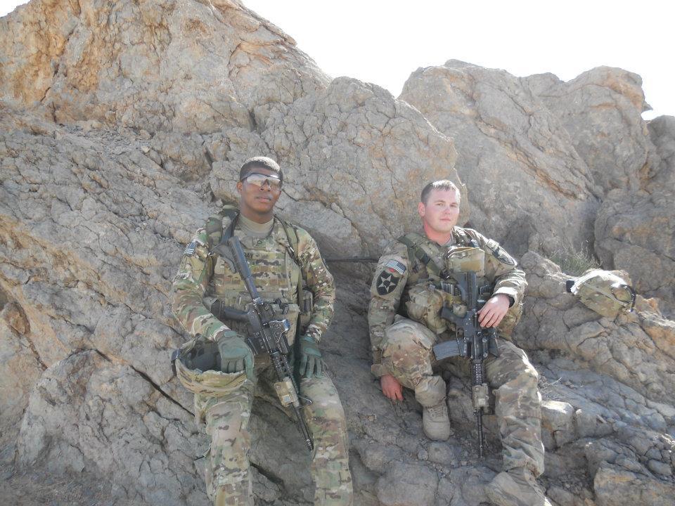 Staff Sergeant Ryan Wilson with his platoon, the Combined Task Force Arrowhead Personal Security Detachment, in Panjwai, Afghanistan, in 2012.