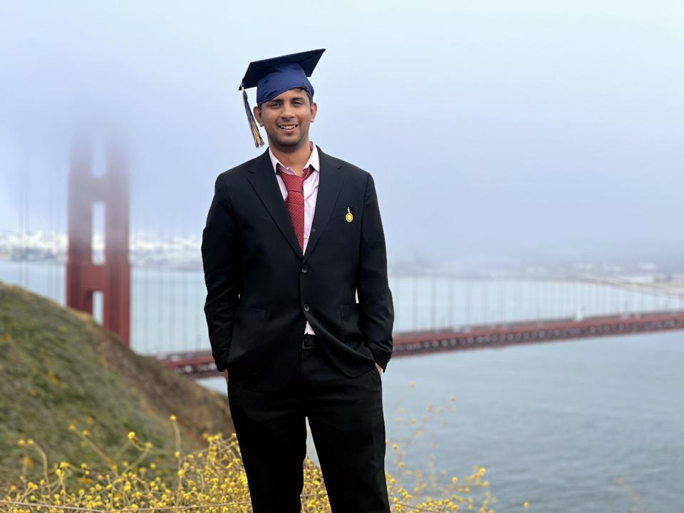 Laksh Suryanarayanan in front of the Golden Gate bridge
