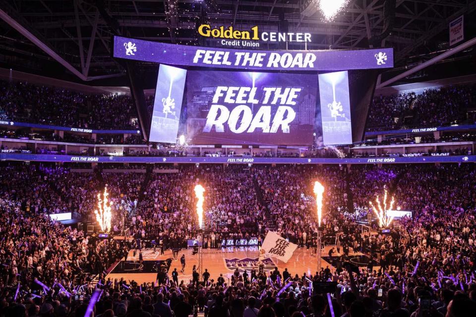 Sacramento Kings inside Golden 1 Center - Feel the Roar on monitors