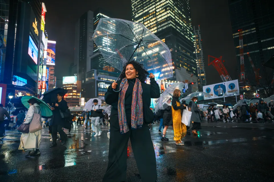 Verenice Andrade standing in the streets of Tokyo