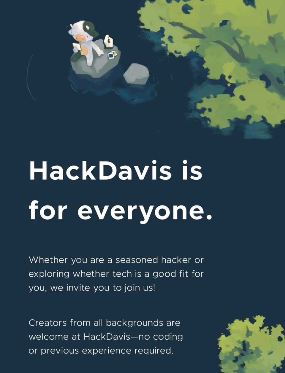 Hack davis description and art featuring a cow and trees