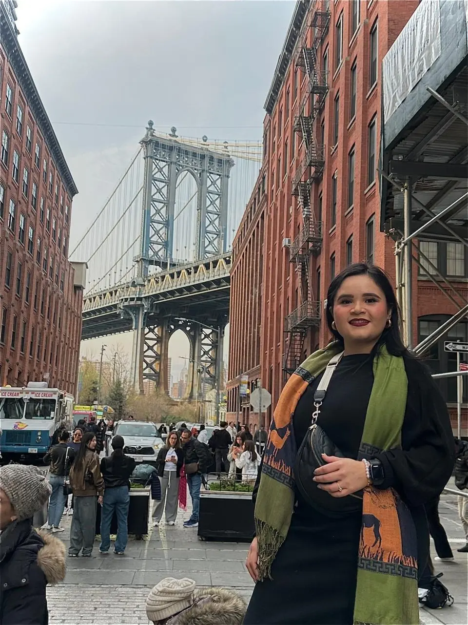 Marisol Ibarra with the Brooklyn Bridge in the background