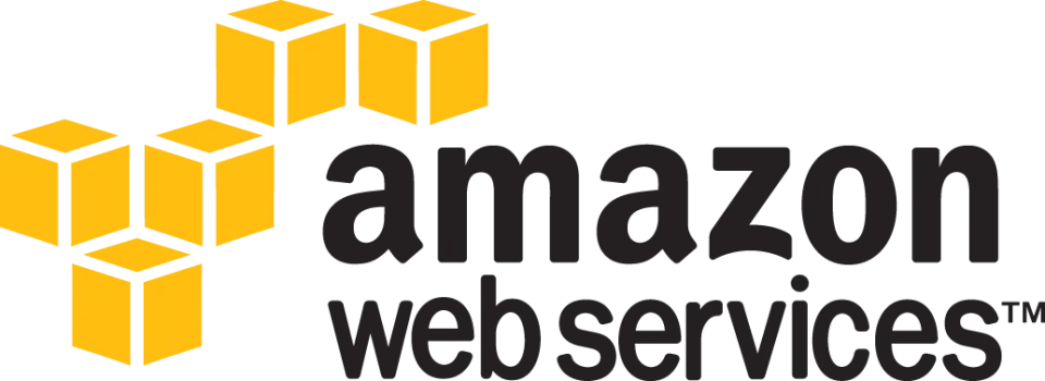Amazon Web Services logo featuring three yellow cube clusters and "amazon web services" text in bold black font.