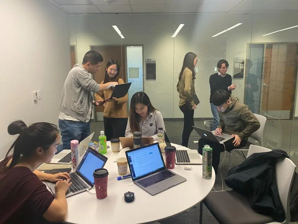 A group of people working on laptops