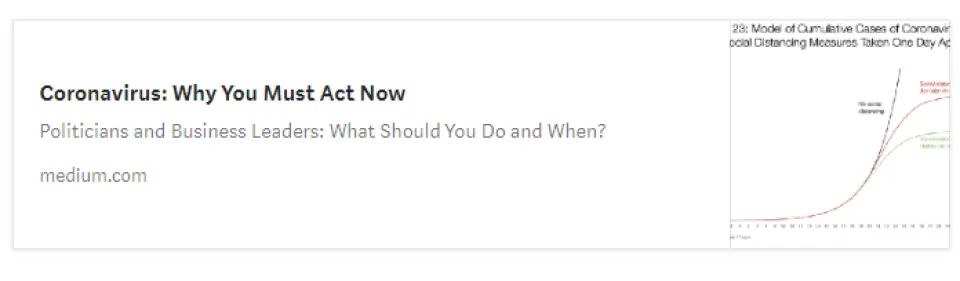 Screenshot of a medium.com article titled "Coronavirus: Why You Must Act Now"