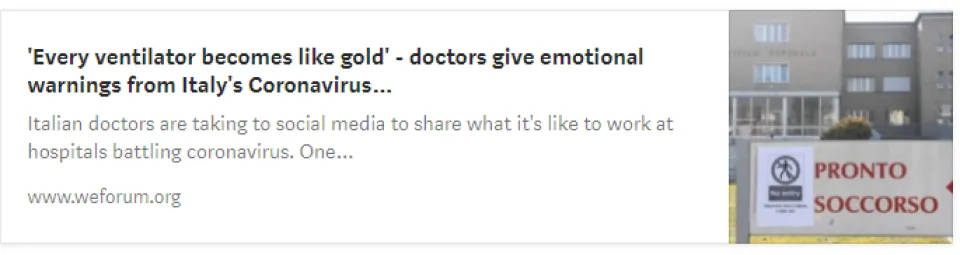 Screenshot of a weforum.org article called "Every ventilator becomes like gold"