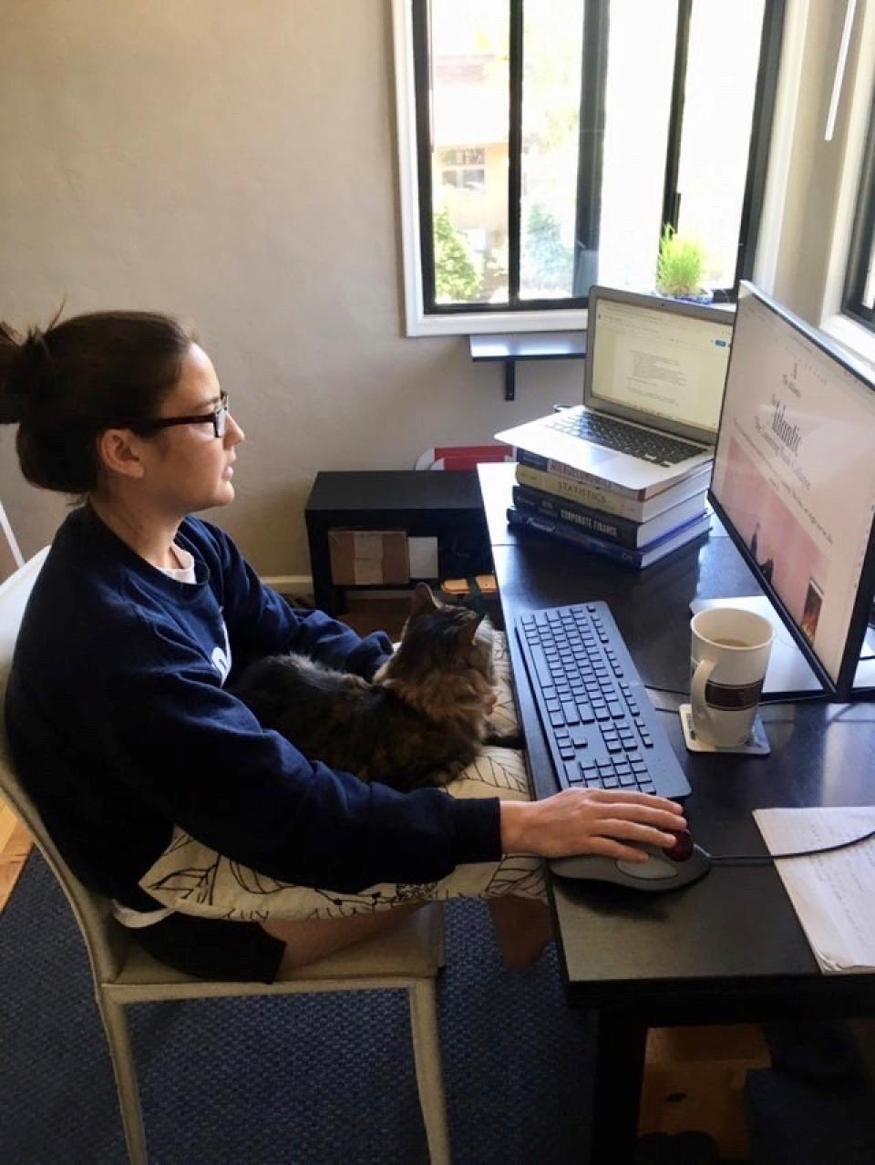 Adjusting to shelter-in-place orders, Howard has been working and taking classes online at home.