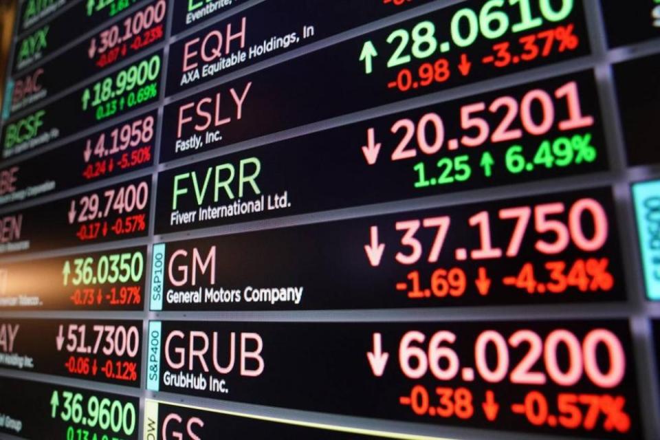 Several stock quotes on a screen