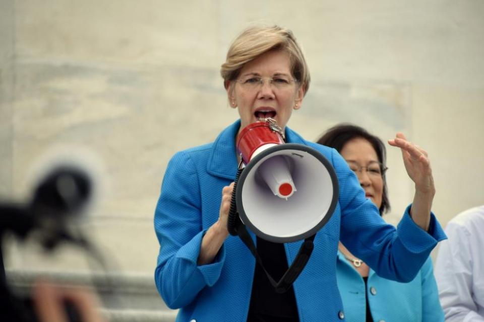 Elizabeth Warren with a megaphone