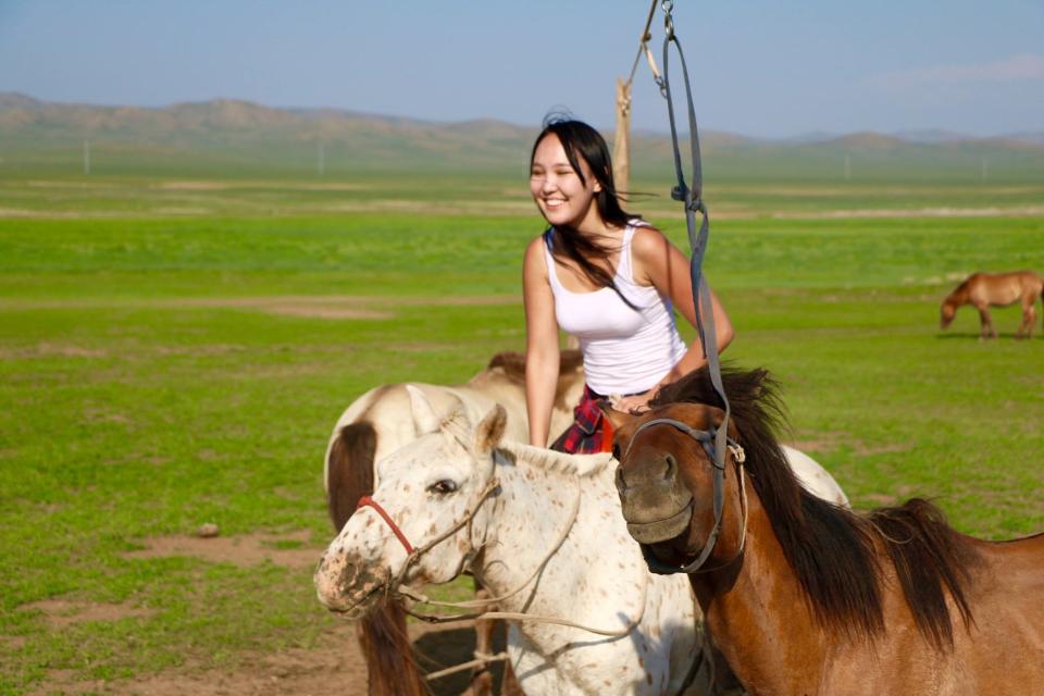Sodontuya horseback riding in Mongolia