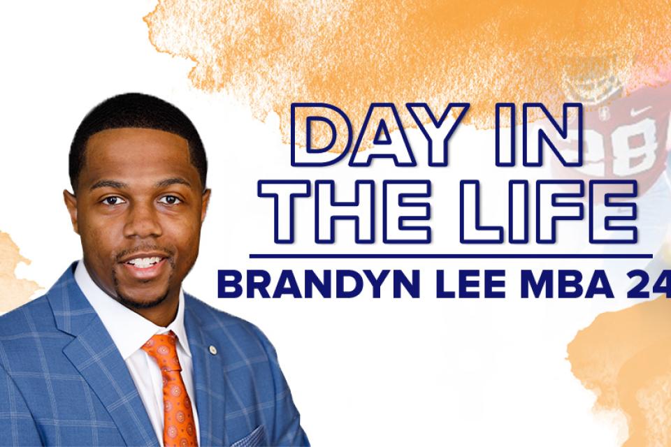 Day in the Life graphic featuring Sacramento MBA student Brandyn Lee