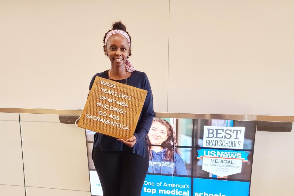 New MBA student Esther Muriithi on her first day of grad school