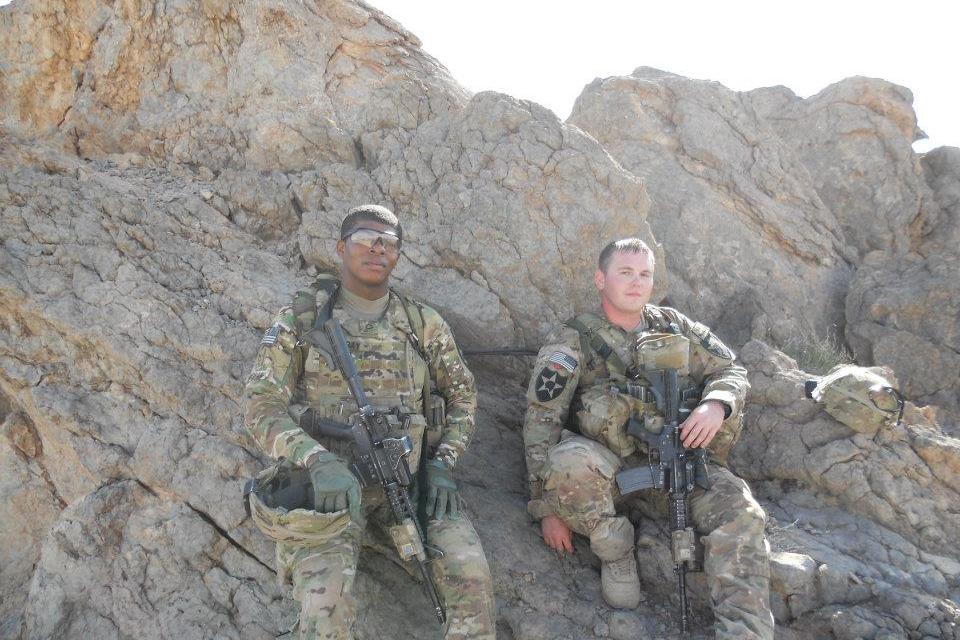 Staff Sergeant Ryan Wilson with his platoon, the Combined Task Force Arrowhead Personal Security Detachment, in Panjwai, Afghanistan, in 2012.
