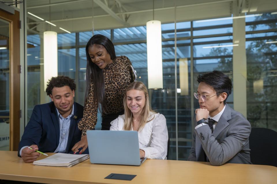 Individuals lookin at a computer