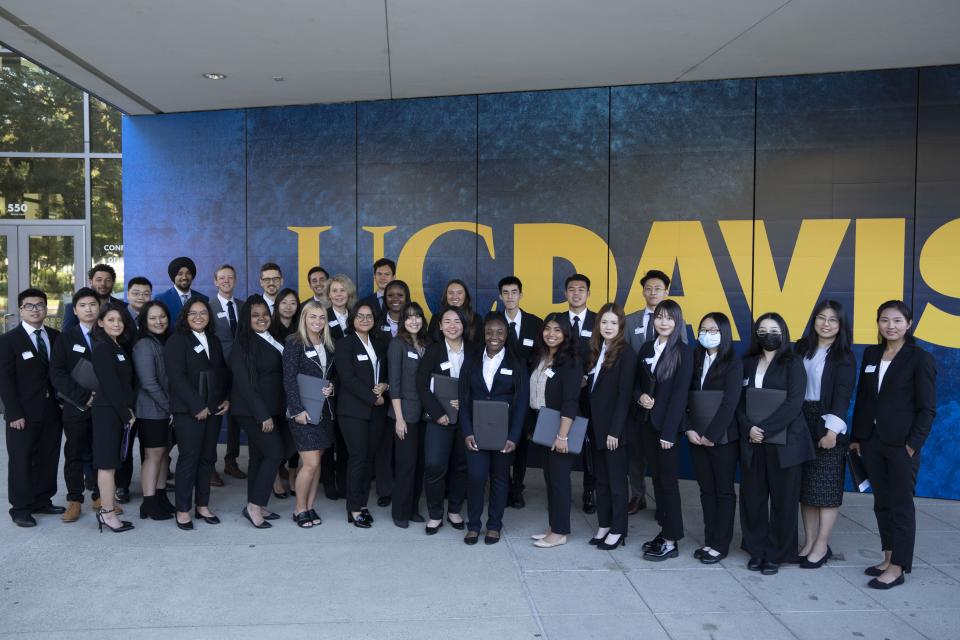 MPAc Class of 2022 standing in front of UC Davis welcome center