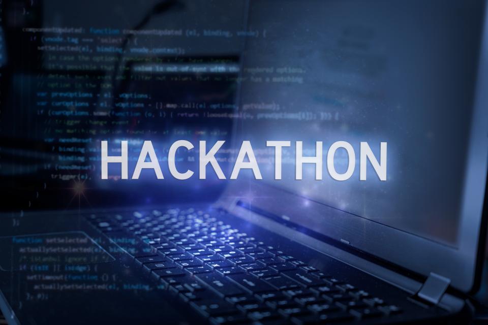 Hackathon against laptop background