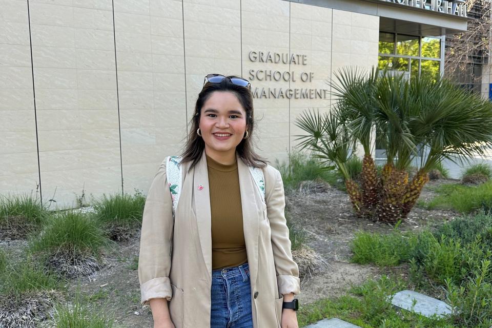 Marisol Ibarra in front of Gallagher Hall