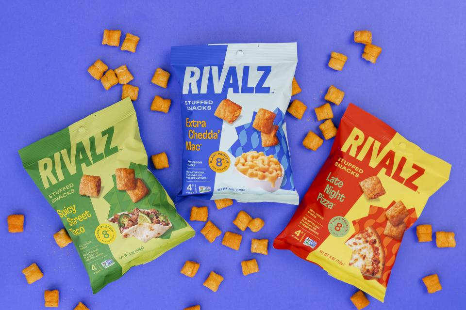 three bags of Rivalz snack foods