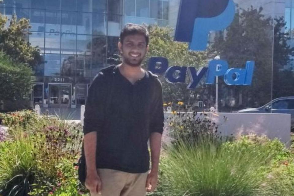 Laksh Suryanarayanan in front of the PayPal offices