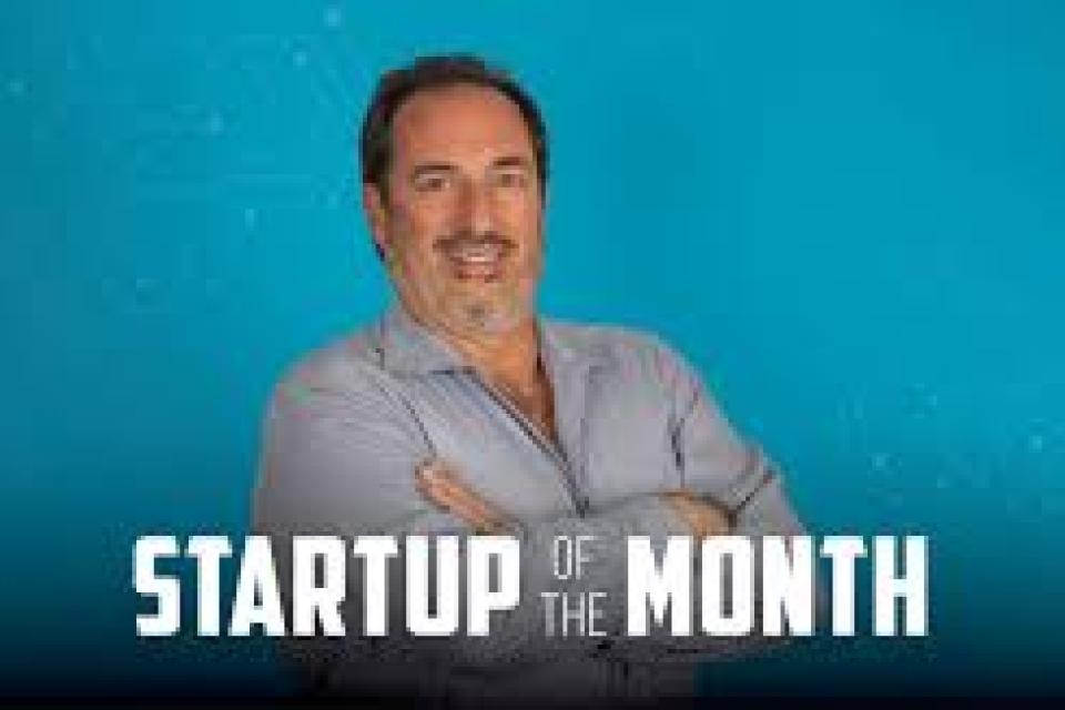 Steve Barnett with his arms crossed with the text "Startup of the Month"