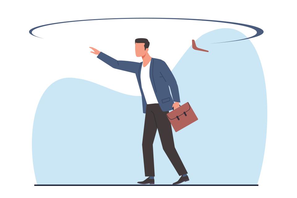 man holding a briefcase encircled with a boomerang