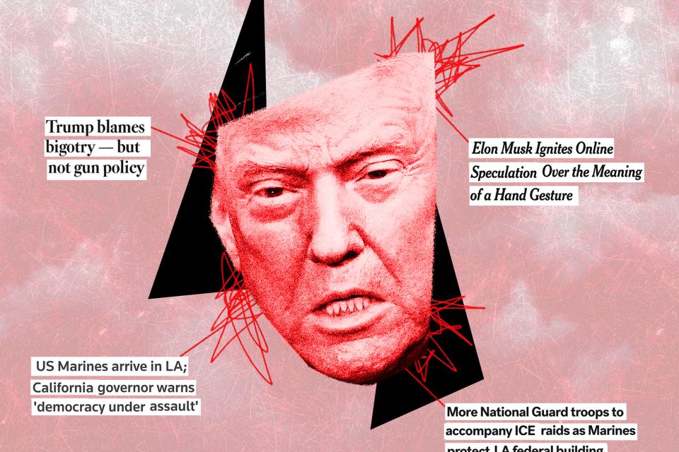 Donald Trump's contorted face amid recent media headlines